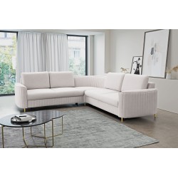LAREN Modern Corner Sofa with Sleep Function, Bedding Storage, Plastic Legs, Left Side, ECRU, 251x251x85 cm LAREN Modern Corner Sofa with Sleep Function, Bedding Storage, Plastic Legs, Left Side, ECRU, 251x251x85 cm