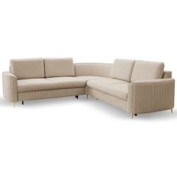 LAREN Modern Corner Sofa with Sleep Function, Bedding Storage, Plastic Legs, Left Side, BEIGE, 251x251x85 cm