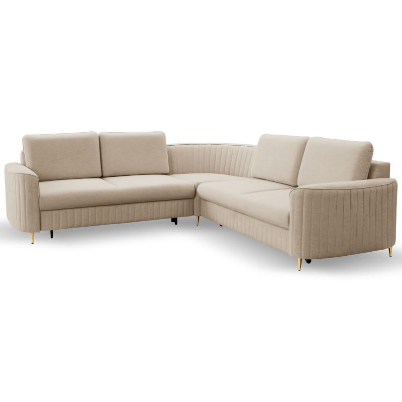 LAREN Modern Corner Sofa with Sleep Function, Bedding Storage, Plastic Legs, Left Side, BEIGE, 251x251x85 cm