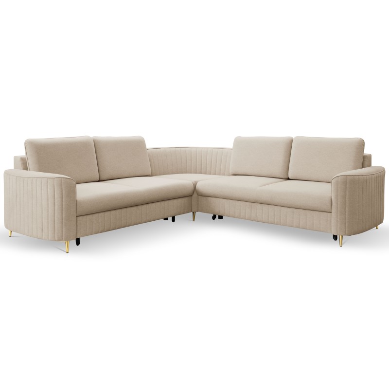 LAREN Modern Corner Sofa with Sleep Function, Bedding Storage, Plastic Legs, Left Side, BEIGE, 251x251x85 cm LAREN Modern Corner Sofa with Sleep Function, Bedding Storage, Plastic Legs, Left Side, BEIGE, 251x251x85 cm