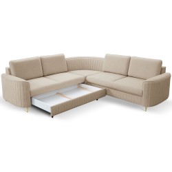 LAREN Modern Corner Sofa with Sleep Function, Bedding Storage, Plastic Legs, Left Side, BEIGE, 251x251x85 cm LAREN Modern Corner Sofa with Sleep Function, Bedding Storage, Plastic Legs, Left Side, BEIGE, 251x251x85 cm