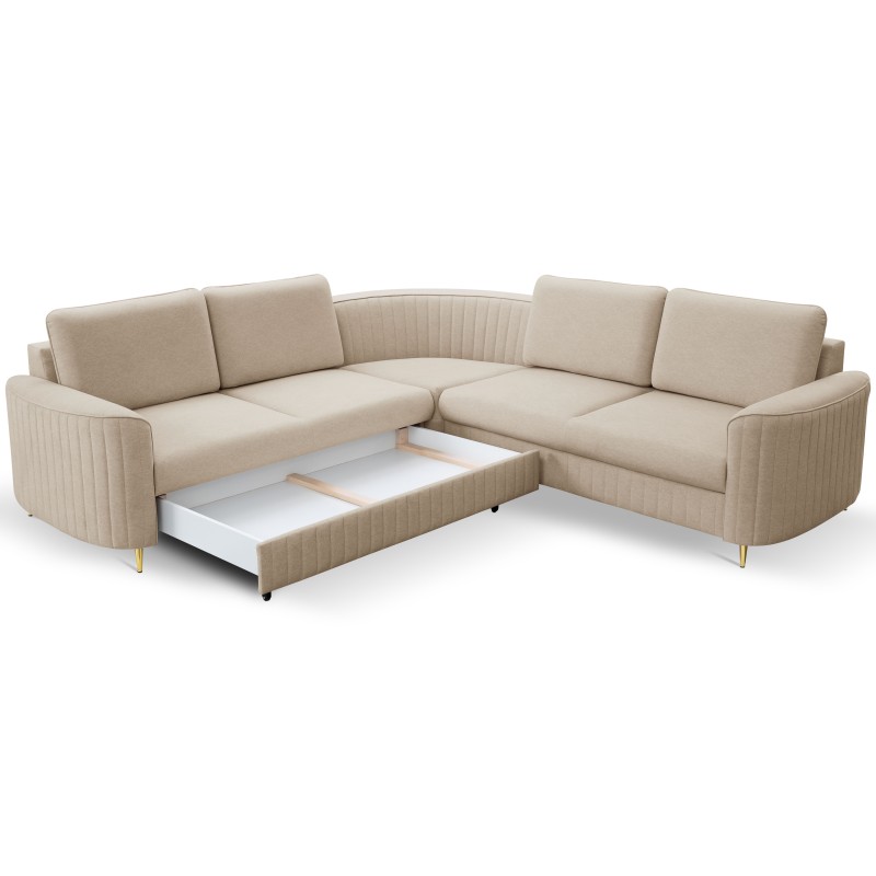 LAREN Modern Corner Sofa with Sleep Function, Bedding Storage, Plastic Legs, Left Side, BEIGE, 251x251x85 cm LAREN Modern Corner Sofa with Sleep Function, Bedding Storage, Plastic Legs, Left Side, BEIGE, 251x251x85 cm