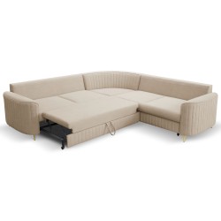 LAREN Modern Corner Sofa with Sleep Function, Bedding Storage, Plastic Legs, Left Side, BEIGE, 251x251x85 cm LAREN Modern Corner Sofa with Sleep Function, Bedding Storage, Plastic Legs, Left Side, BEIGE, 251x251x85 cm