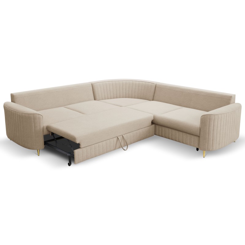 LAREN Modern Corner Sofa with Sleep Function, Bedding Storage, Plastic Legs, Left Side, BEIGE, 251x251x85 cm LAREN Modern Corner Sofa with Sleep Function, Bedding Storage, Plastic Legs, Left Side, BEIGE, 251x251x85 cm