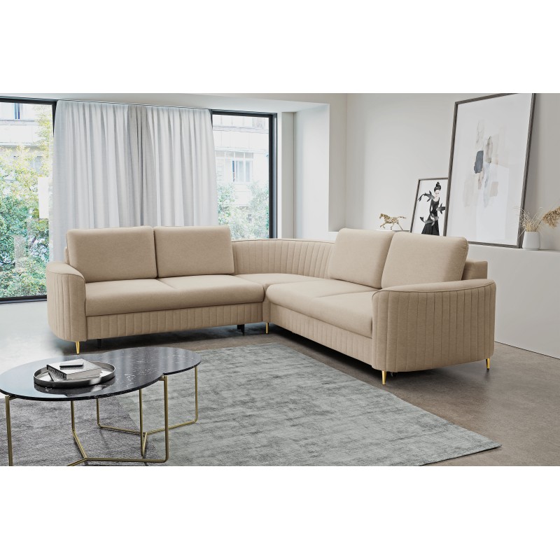 LAREN Modern Corner Sofa with Sleep Function, Bedding Storage, Plastic Legs, Left Side, BEIGE, 251x251x85 cm LAREN Modern Corner Sofa with Sleep Function, Bedding Storage, Plastic Legs, Left Side, BEIGE, 251x251x85 cm