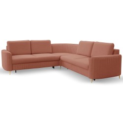 LAREN Modern Corner Sofa with Sleep Function, Bedding Storage, Plastic Legs, Left Side, POWDER PINK, 251x251x85 cm