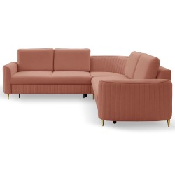 LAREN Modern Corner Sofa with Sleep Function, Bedding Storage, Plastic Legs, Left Side, POWDER PINK, 251x251x85 cm LAREN Modern Corner Sofa with Sleep Function, Bedding Storage, Plastic Legs, Left Side, POWDER PINK, 251x251x85 cm