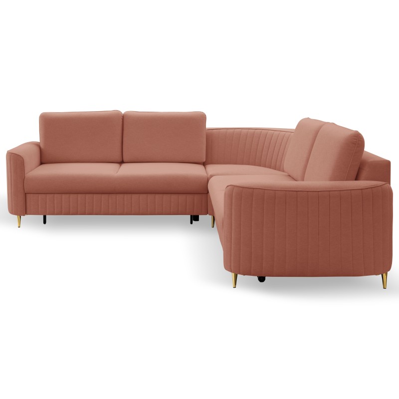 LAREN Modern Corner Sofa with Sleep Function, Bedding Storage, Plastic Legs, Left Side, POWDER PINK, 251x251x85 cm LAREN Modern Corner Sofa with Sleep Function, Bedding Storage, Plastic Legs, Left Side, POWDER PINK, 251x251x85 cm