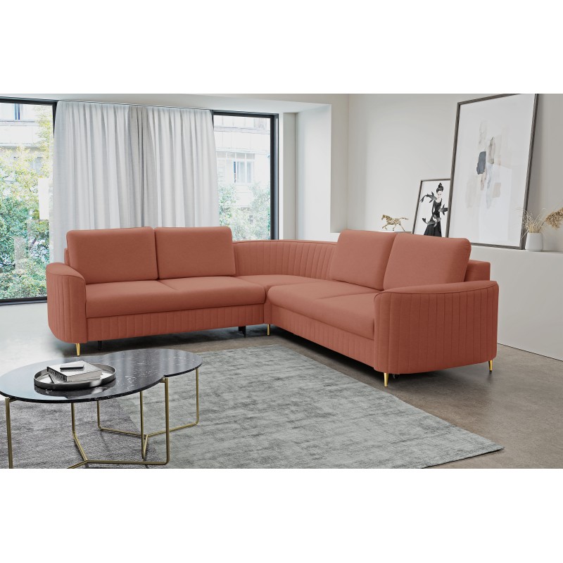 LAREN Modern Corner Sofa with Sleep Function, Bedding Storage, Plastic Legs, Left Side, POWDER PINK, 251x251x85 cm LAREN Modern Corner Sofa with Sleep Function, Bedding Storage, Plastic Legs, Left Side, POWDER PINK, 251x251x85 cm