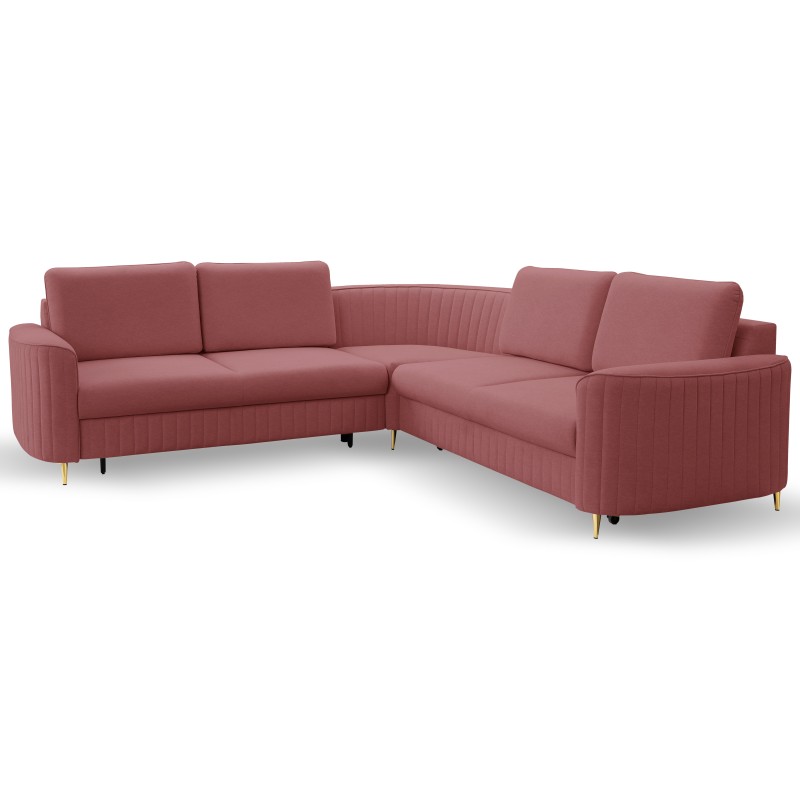 LAREN Modern Corner Sofa with Sleep Function, Bedding Storage, Plastic Legs, Left Side, BURGUND, 251x251x85 cm