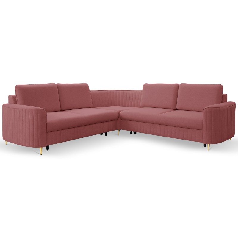 LAREN Modern Corner Sofa with Sleep Function, Bedding Storage, Plastic Legs, Left Side, BURGUND, 251x251x85 cm LAREN Modern Corner Sofa with Sleep Function, Bedding Storage, Plastic Legs, Left Side, BURGUND, 251x251x85 cm