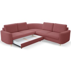 LAREN Modern Corner Sofa with Sleep Function, Bedding Storage, Plastic Legs, Left Side, BURGUNDY, 251x251x85 cm LAREN Modern Corner Sofa with Sleep Function, Bedding Storage, Plastic Legs, Left Side, BURGUNDY, 251x251x85 cm