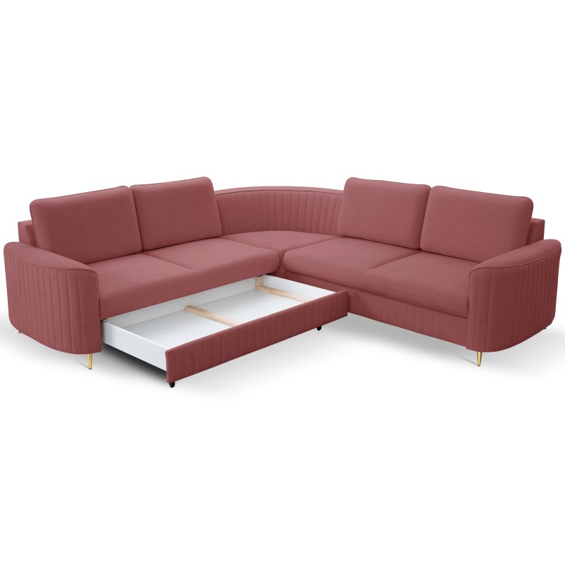 LAREN Modern Corner Sofa with Sleep Function, Bedding Storage, Plastic Legs, Left Side, BURGUND, 251x251x85 cm LAREN Modern Corner Sofa with Sleep Function, Bedding Storage, Plastic Legs, Left Side, BURGUND, 251x251x85 cm