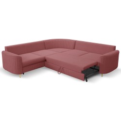 LAREN Modern Corner Sofa with Sleep Function, Bedding Storage, Plastic Legs, Left Side, BURGUND, 251x251x85 cm LAREN Modern Corner Sofa with Sleep Function, Bedding Storage, Plastic Legs, Left Side, BURGUND, 251x251x85 cm