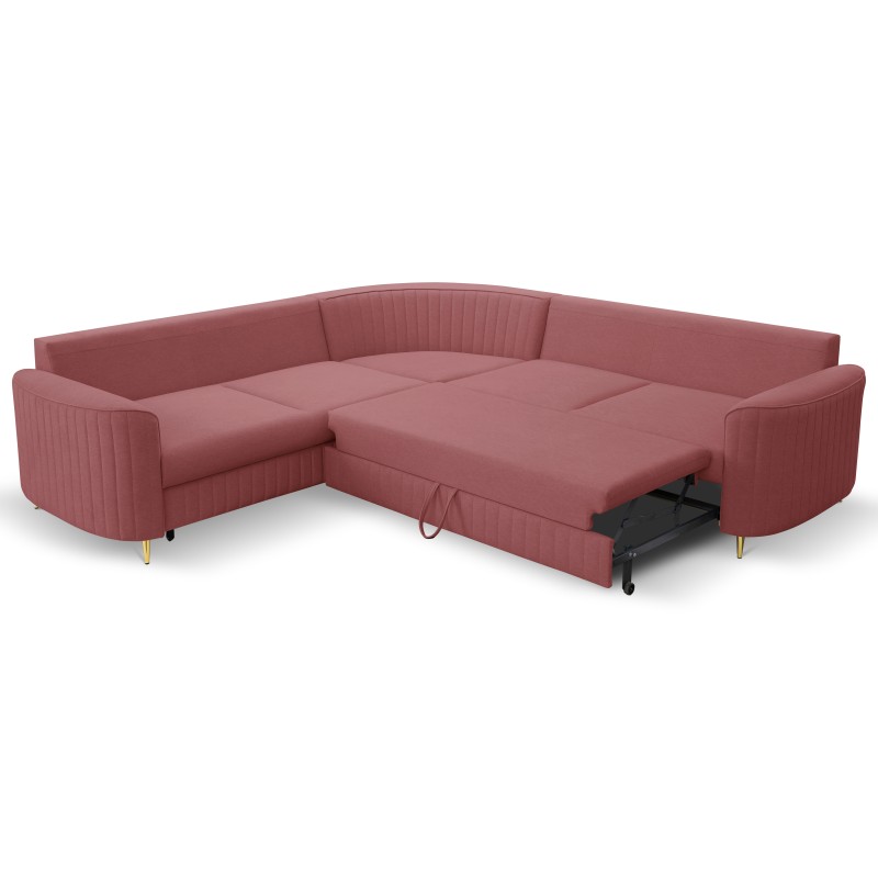 LAREN Modern Corner Sofa with Sleep Function, Bedding Storage, Plastic Legs, Left Side, BURGUND, 251x251x85 cm LAREN Modern Corner Sofa with Sleep Function, Bedding Storage, Plastic Legs, Left Side, BURGUND, 251x251x85 cm