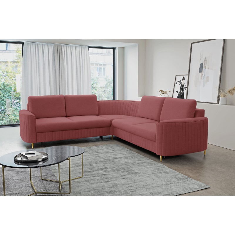 LAREN Modern Corner Sofa with Sleep Function, Bedding Storage, Plastic Legs, Left Side, BURGUND, 251x251x85 cm LAREN Modern Corner Sofa with Sleep Function, Bedding Storage, Plastic Legs, Left Side, BURGUND, 251x251x85 cm