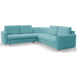 LAREN Modern Corner Sofa with Sleep Function, Bedding Storage, Plastic Legs, Left Side, TURQUOISE, 251x251x85 cm