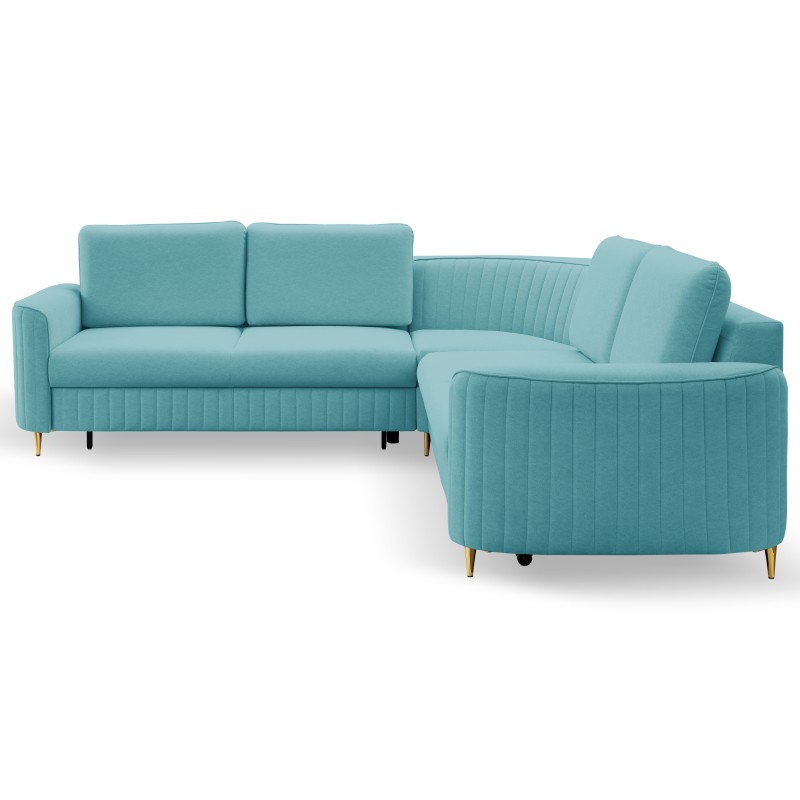 LAREN Modern Corner Sofa with Sleep Function, Bedding Storage, Plastic Legs, Left Side, TURQUOISE, 251x251x85 cm LAREN Modern Corner Sofa with Sleep Function, Bedding Storage, Plastic Legs, Left Side, TURQUOISE, 251x251x85 cm