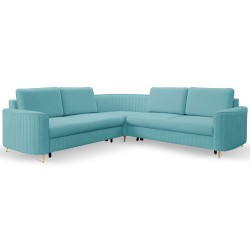 LAREN Modern Corner Sofa with Sleep Function, Bedding Storage, Plastic Legs, Left Side, TURQUOISE, 251x251x85 cm LAREN Modern Corner Sofa with Sleep Function, Bedding Storage, Plastic Legs, Left Side, TURQUOISE, 251x251x85 cm