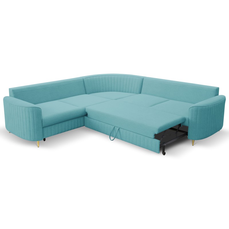 LAREN Modern Corner Sofa with Sleep Function, Bedding Storage, Plastic Legs, Left Side, TURQUOISE, 251x251x85 cm LAREN Modern Corner Sofa with Sleep Function, Bedding Storage, Plastic Legs, Left Side, TURQUOISE, 251x251x85 cm