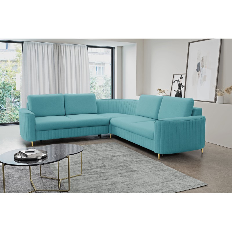 LAREN Modern Corner Sofa with Sleep Function, Bedding Storage, Plastic Legs, Left Side, TURQUOISE, 251x251x85 cm LAREN Modern Corner Sofa with Sleep Function, Bedding Storage, Plastic Legs, Left Side, TURQUOISE, 251x251x85 cm