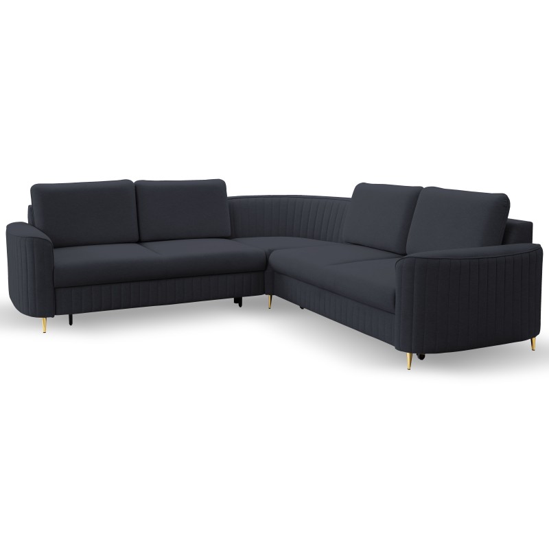 LAREN Modern Corner Sofa with Sleep Function, Bedding Storage, Plastic Legs, Left Side, NAVY, 251x251x85 cm