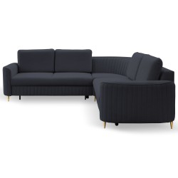 LAREN Modern Corner Sofa with Sleep Function, Bedding Storage, Plastic Legs, Left Side, NAVY, 251x251x85 cm LAREN Modern Corner Sofa with Sleep Function, Bedding Storage, Plastic Legs, Left Side, NAVY, 251x251x85 cm