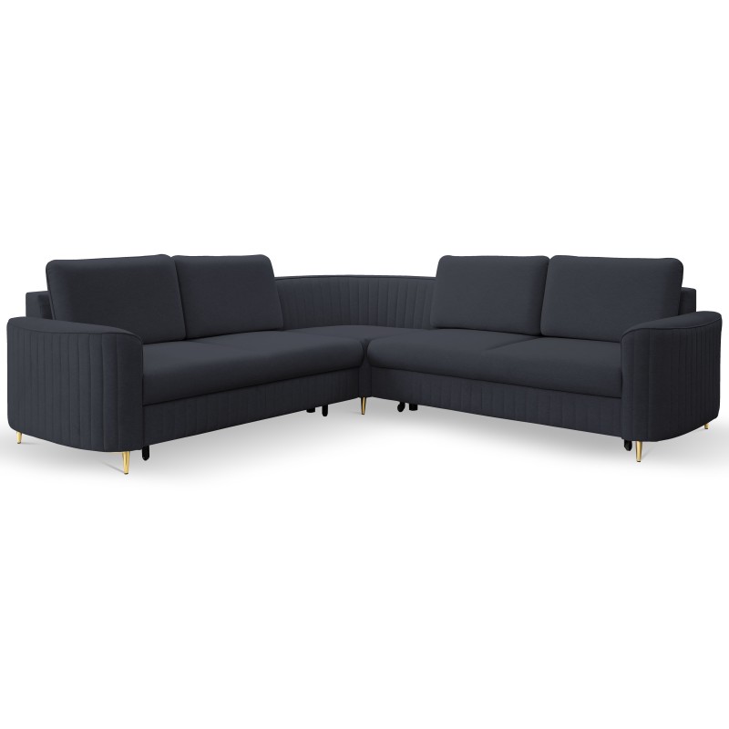 LAREN Modern Corner Sofa with Sleep Function, Bedding Storage, Plastic Legs, Left Side, NAVY, 251x251x85 cm LAREN Modern Corner Sofa with Sleep Function, Bedding Storage, Plastic Legs, Left Side, NAVY, 251x251x85 cm