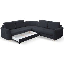 LAREN Modern Corner Sofa with Sleep Function, Bedding Storage, Plastic Legs, Left Side, NAVY, 251x251x85 cm LAREN Modern Corner Sofa with Sleep Function, Bedding Storage, Plastic Legs, Left Side, NAVY, 251x251x85 cm