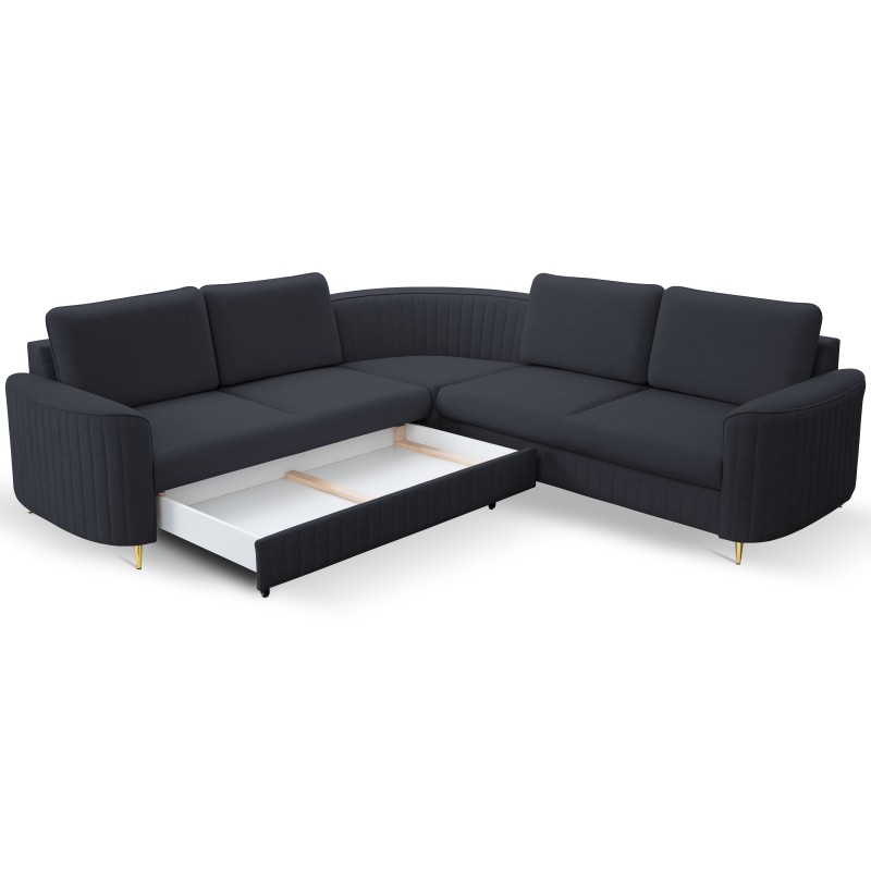 LAREN Modern Corner Sofa with Sleep Function, Bedding Storage, Plastic Legs, Left Side, NAVY, 251x251x85 cm LAREN Modern Corner Sofa with Sleep Function, Bedding Storage, Plastic Legs, Left Side, NAVY, 251x251x85 cm