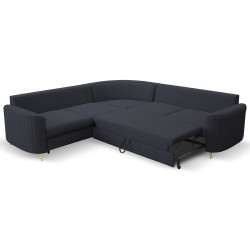 LAREN Modern Corner Sofa with Sleep Function, Bedding Storage, Plastic Legs, Left Side, NAVY, 251x251x85 cm LAREN Modern Corner Sofa with Sleep Function, Bedding Storage, Plastic Legs, Left Side, NAVY, 251x251x85 cm