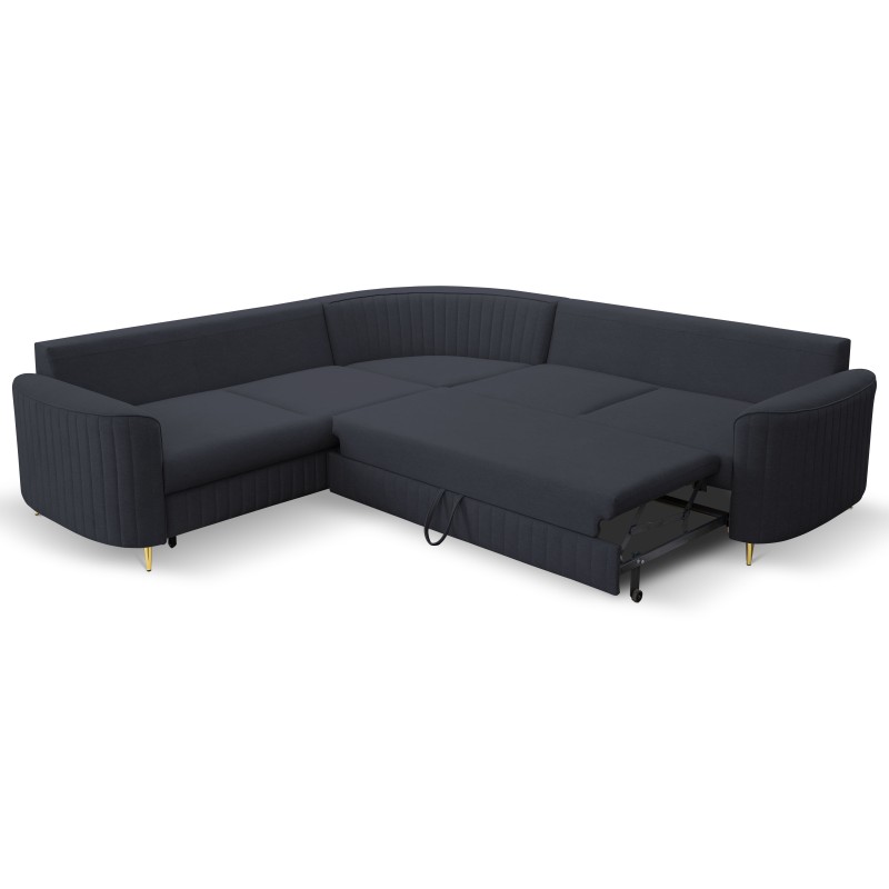 LAREN Modern Corner Sofa with Sleep Function, Bedding Storage, Plastic Legs, Left Side, NAVY, 251x251x85 cm LAREN Modern Corner Sofa with Sleep Function, Bedding Storage, Plastic Legs, Left Side, NAVY, 251x251x85 cm
