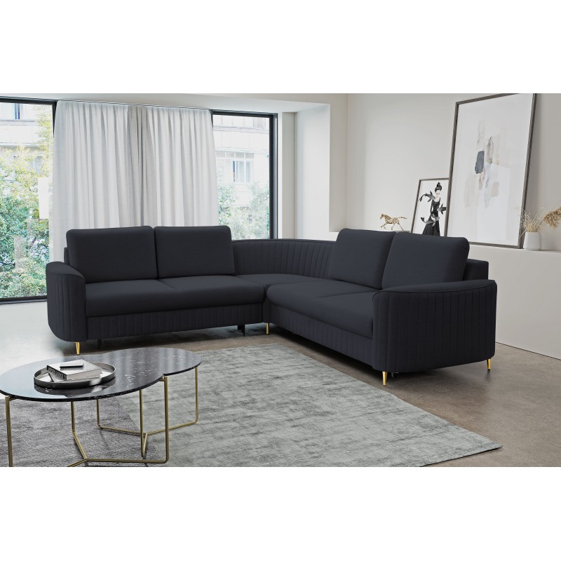 LAREN Modern Corner Sofa with Sleep Function, Bedding Storage, Plastic Legs, Left Side, NAVY, 251x251x85 cm LAREN Modern Corner Sofa with Sleep Function, Bedding Storage, Plastic Legs, Left Side, NAVY, 251x251x85 cm