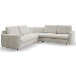 LAREN Modern Corner Sofa with Sleep Function, Bedding Storage, Plastic Legs, Left Side, LIGHT ASHLEY, 251x251x85 cm