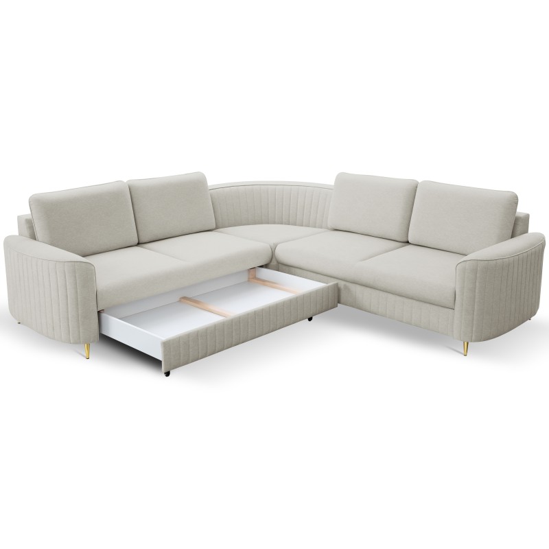 LAREN Modern Corner Sofa with Sleep Function, Bedding Storage, Plastic Legs, Left Side, LIGHT ASHLEY, 251x251x85 cm LAREN Modern Corner Sofa with Sleep Function, Bedding Storage, Plastic Legs, Left Side, LIGHT ASHLEY, 251x251x85 cm