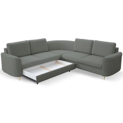 LAREN Modern Corner Sofa with Sleep Function, Bedding Storage, Plastic Legs, Left Side, DARK GRAY, 251x251x85 cm LAREN Modern Corner Sofa with Sleep Function, Bedding Storage, Plastic Legs, Left Side, DARK GRAY, 251x251x85 cm