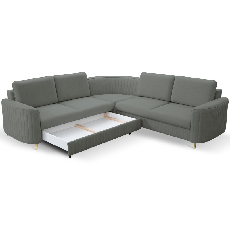 LAREN Modern Corner Sofa with Sleep Function, Bedding Storage, Plastic Legs, Left Side, DARK GRAY, 251x251x85 cm LAREN Modern Corner Sofa with Sleep Function, Bedding Storage, Plastic Legs, Left Side, DARK GRAY, 251x251x85 cm