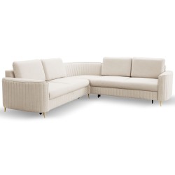 LAREN Modern Corner Sofa with Sleep Function, Bedding Storage, Plastic Legs, Right Side, CREMAL, 251x251x85 cm