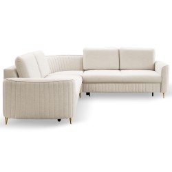 LAREN Modern Corner Sofa with Sleep Function, Bedding Storage, Plastic Legs, Right Side, CREMAL, 251x251x85 cm LAREN Modern Corner Sofa with Sleep Function, Bedding Storage, Plastic Legs, Right Side, CREMAL, 251x251x85 cm
