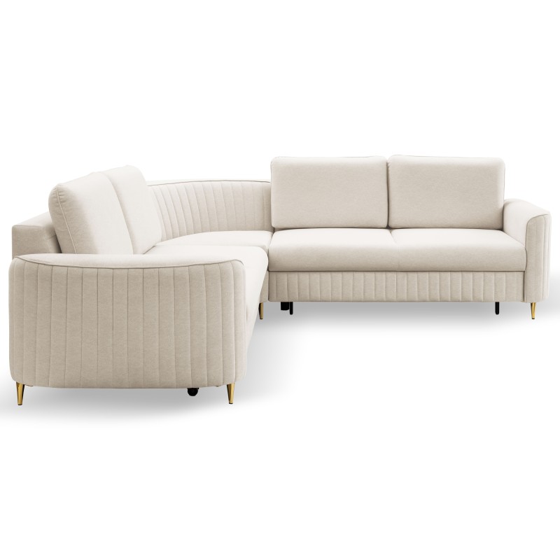 LAREN Modern Corner Sofa with Sleep Function, Bedding Storage, Plastic Legs, Right Side, CREMAL, 251x251x85 cm LAREN Modern Corner Sofa with Sleep Function, Bedding Storage, Plastic Legs, Right Side, CREMAL, 251x251x85 cm