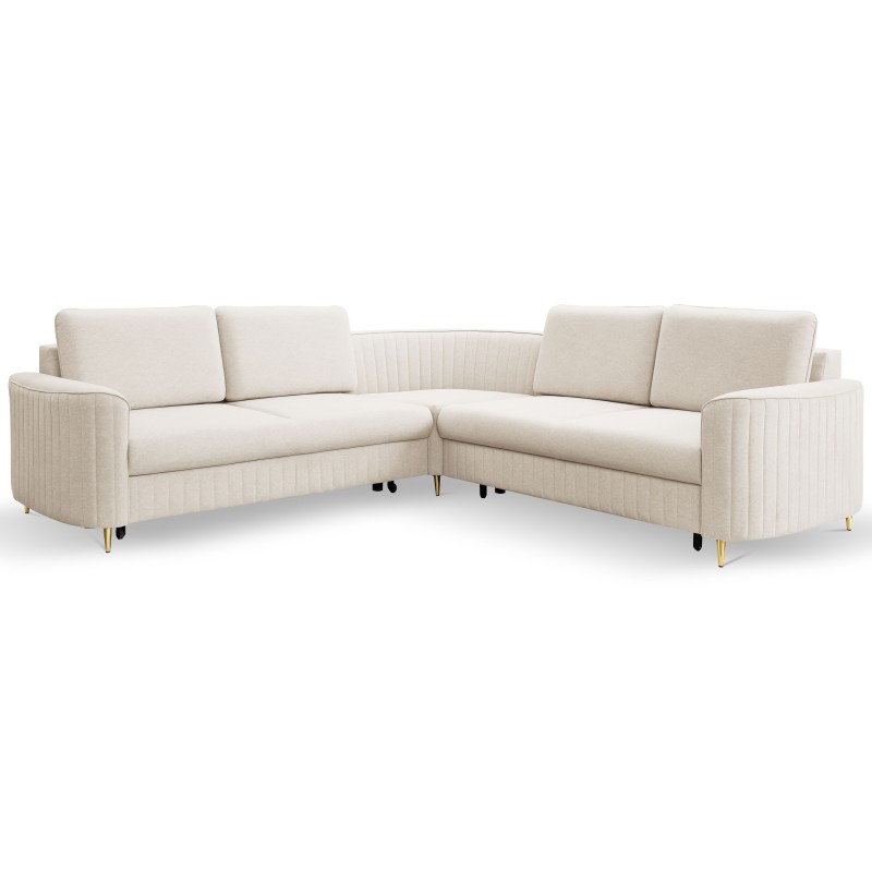 LAREN Modern Corner Sofa with Sleep Function, Bedding Storage, Plastic Legs, Right Side, CREMAL, 251x251x85 cm LAREN Modern Corner Sofa with Sleep Function, Bedding Storage, Plastic Legs, Right Side, CREMAL, 251x251x85 cm