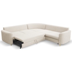 LAREN Modern Corner Sofa with Sleep Function, Bedding Storage, Plastic Legs, Right Side, CREMAL, 251x251x85 cm LAREN Modern Corner Sofa with Sleep Function, Bedding Storage, Plastic Legs, Right Side, CREMAL, 251x251x85 cm