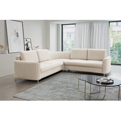 LAREN Modern Corner Sofa with Sleep Function, Bedding Storage, Plastic Legs, Right Side, CREMAL, 251x251x85 cm LAREN Modern Corner Sofa with Sleep Function, Bedding Storage, Plastic Legs, Right Side, CREMAL, 251x251x85 cm