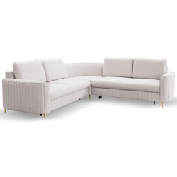 LAREN Corner Modern Sofa with Sleep Function, Bedding Storage, Plastic Legs, Right Side, ECRU, 251x251x85 cm