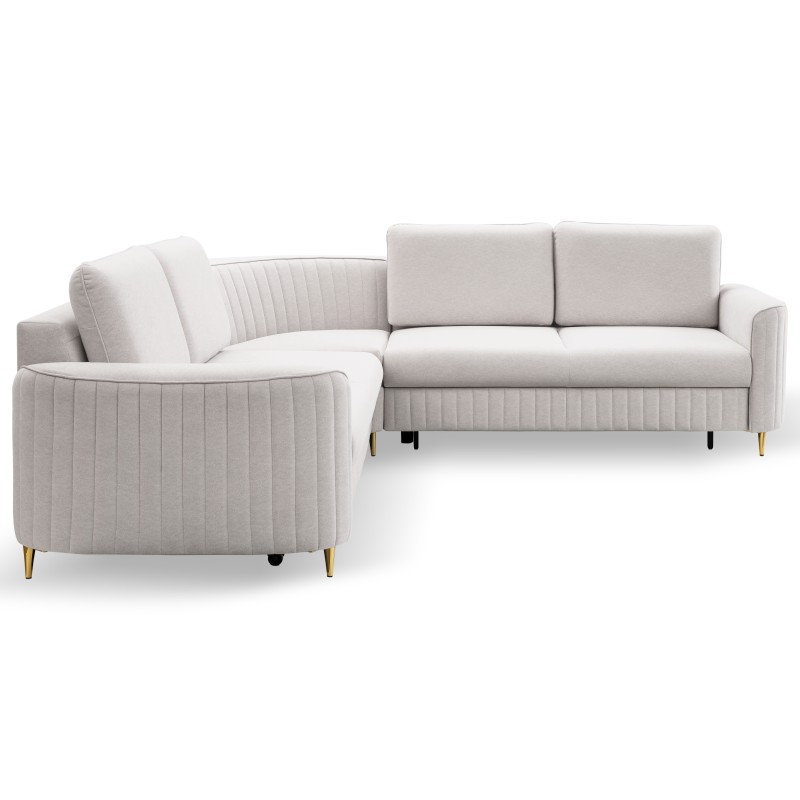 LAREN Corner Modern Sofa with Sleep Function, Bedding Storage, Plastic Legs, Right Side, ECRU, 251x251x85 cm LAREN Corner Modern Sofa with Sleep Function, Bedding Storage, Plastic Legs, Right Side, ECRU, 251x251x85 cm