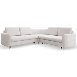 LAREN Corner Modern Sofa with Sleep Function, Bedding Storage, Plastic Legs, Right Side, ECRU, 251x251x85 cm LAREN Corner Modern Sofa with Sleep Function, Bedding Storage, Plastic Legs, Right Side, ECRU, 251x251x85 cm