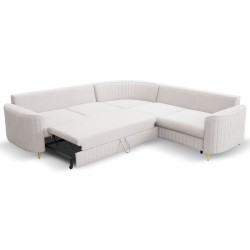 LAREN Corner Modern Sofa with Sleep Function, Bedding Storage, Plastic Legs, Right Side, ECRU, 251x251x85 cm LAREN Corner Modern Sofa with Sleep Function, Bedding Storage, Plastic Legs, Right Side, ECRU, 251x251x85 cm