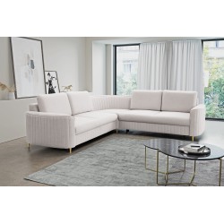 LAREN Corner Modern Sofa with Sleep Function, Bedding Storage, Plastic Legs, Right Side, ECRU, 251x251x85 cm LAREN Corner Modern Sofa with Sleep Function, Bedding Storage, Plastic Legs, Right Side, ECRU, 251x251x85 cm