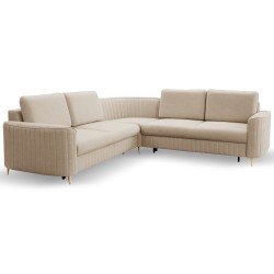 LAREN Modern Corner Sofa with Sleep Function, Bedding Storage, Plastic Legs, Right Side, BEIGE, 251x251x85 cm