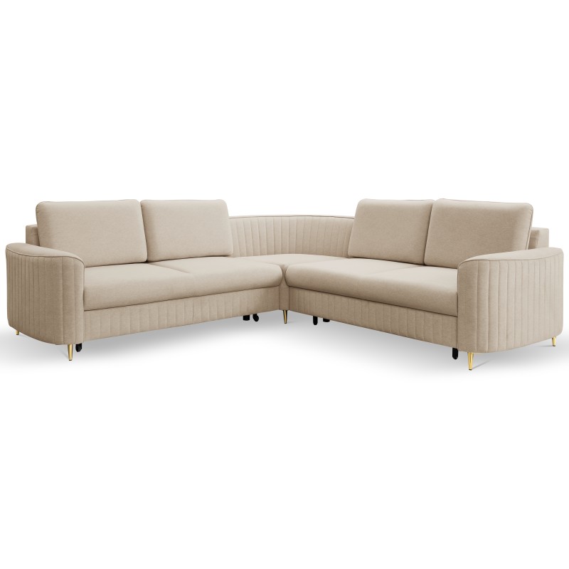 LAREN Modern Corner Sofa with Sleep Function, Bedding Storage, Plastic Legs, Right Side, BEIGE, 251x251x85 cm LAREN Modern Corner Sofa with Sleep Function, Bedding Storage, Plastic Legs, Right Side, BEIGE, 251x251x85 cm